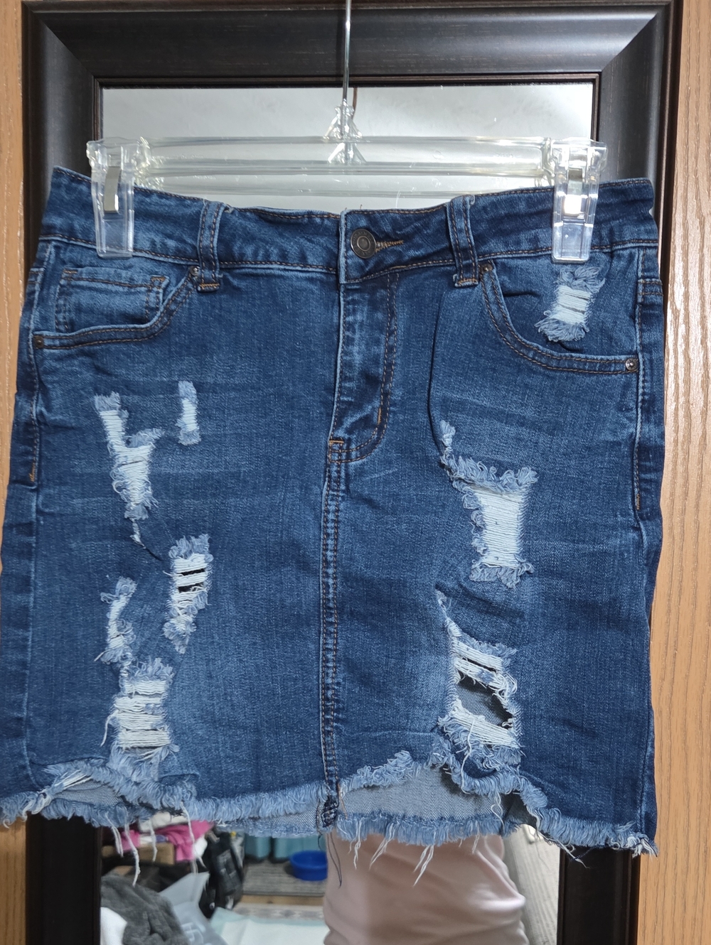 Distressed Blue Denim Mini Skirt